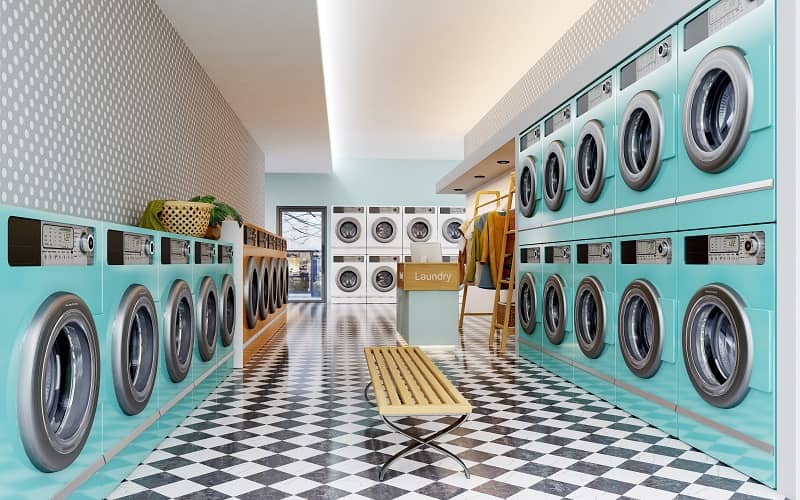 laundry shop interior with counter and washing machines.3d rendering cm 1
